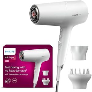 Philips Haartrockner 5000 Series, ThermoShield Technologie, Ionisierungsfunktion, 2.100 W, Weiß, mit Stylingdüse und Volumendiffusor, Modell BHD500/20