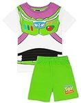 Disney Toy Story Boys Pyjama Set | Kids Buzz Lightyear Short-Sleeve T-Shirt and Green Shorts PJs Bundle | Galactic Hero Nightwear for Children | Short Leg & Short Sleeve Loungewear Pajama Gift