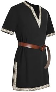 Mens Medieval Knight Tunic Renaissance Mercenary Scottish Costume Warrior LARP Halloween Tops Black