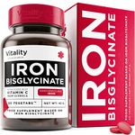 Iron Bisglycinate - Vegan Iron Supplements for Women & Men - Relieve Fatigue and Tiredness with Combination of 60 Iron and Vitamin C Tablets, Strong Iron Supplements, Gentle Iron Tablets High Strength