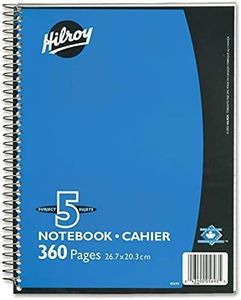 Hilroy Coil 5-subject Notebook, Wide Ruled, 10.5 X 8 Inches, 180 Sheets / 360 Pages, Assorted Colour Covers, 1-Notebook, (05693)