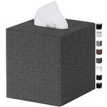 GOLRANLYE Tissue Box Cover Square PU Leather Facial Tissue Box Holder for Dresser Bathroom Decor (Dark Grey)