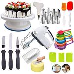 Cake Decorating Stand with 12 Piece Cake Decorating Nozzles Set with Electronic Beater, 3pcs Scraper,8 Measuring Cups,Silicone Spatula and Brush Set,3-in-1 Multi-Cake Icing Spatula Knife with