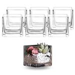 Whole Housewares Square Glass Vase Centerpiece Set, (6,4 Inch) 6 Pack Candle Holder, Clear Cube