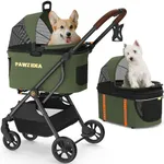 PAWZIDEA Cat Stroller 4 in 1, Pet Stroller for Small/Medium Dogs with Detachable Carrier Easy Lock NO-Zip Canopy, Seatbelt Dog Car Seat, Cozy House, Foldable Dog Jogger Strollers, Large Storage Basket