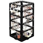 Kurtzy Foldable Acrylic Jewellery Organiser - 5 Tiers and 4 Panels of Storage for Ear Rings, Bracelets & Necklaces - Stores 220 Pairs of Earrings - Black 4-Sided Display for Jewellery Storage