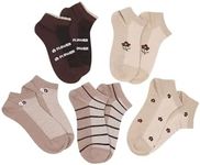 WDIRARA Women's 5 Pairs Floral Print Striped Cute Socks Casual Ankle Crew Socks Khaki Brown 36-39