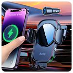 Auckly Qi 15W Car Phone Holder Wireless Charger,【60W PD+QC3.0 Car Chager】,Wireless Car Charger Air Vent Mount Compatible for S8~S23,for iPhone 12 13 14 15 16 Pro Max Plus Mini 11 Pro XS XR