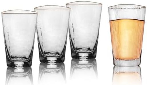 Highball Glasses Set of Four, 16 oz Hammered Gold-Rim Tall Drinking Glasses