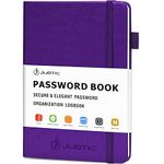 JUBTIC Password Book with Alphabetical Tabs. Medium Size Password Keeper Logbook for Internet Log in, Website Address. Hardcover Password Journal Notebook & Organizer for Home Office, Violet Purple