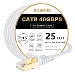 BUSOHE CAT8 Ethernet Cable 25ft, High Speed Flat Internet Computer Patch Cord, 40Gbps 2000Mhz Faster Than Cat7/Cat6/Cat5, RJ45 Flat Cable Shielded in Wall, Indoor/Outdoor