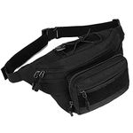 Huntvp Bum Bag Mens Womens Molle Waist Bag Belt Pack Bumbag Hip Running Bags for Men Women Hiking Camping Running Dog Walking Holiday (Black-m)