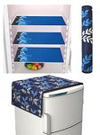 Yellow Weaves Combo of Fridge Top Cover, 1 Handle Cover + 3 Fridge Mats, 5 Piece set(Blue)