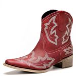 Pasuot Cowboy Boots for Women - Western Cowgirl Boots, Ankle Boots Short Booties for Ladies, Classic Fashion Embroidered Design, Pointed Toe With Rubber Chunky Heel and Pull On Tabs, Red, 7 UK