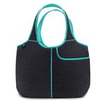 Women's Soft Tote Shoulder Bag Neoprene Handbag Laptop Computer Travel Bag Purse (Dark Grey/Lagoon)