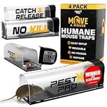 Pest X Pro Move-A-Mouse Humane Mouse Traps [4 Pack] - Longer No-Kill Mouse Trap with Safe Upward Door - Easy Setup, Reusable, Indoor & Outdoor Humane Mouse Traps for Mice