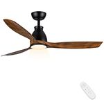 Newday 52 Inch Wood Ceiling Fan with Light and Remote Control, Quiet DC Motor Ceiling Lamp with Fan Reversible, Ceiling Fan Light Led Dimmable with 3 Timer for Bedroom, Living Room