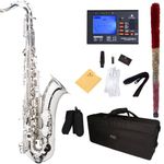 Mendini B-Flat Tenor Saxophone, Nickel Plated and Tuner, Case - MTS-N+92D