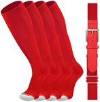 Youper Youth Elite Baseball Socks & Belt Combo (2 Pairs of Socks & 1 Belt) (Medium, Red/White)