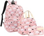 Polar Bear Girls School Backpacks for Kids Teens, 3-in-1 School Bag Bookbags Set with Lunch Bag Pencil Case (Pink)