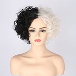 Topcosplay Black and White Wig Short Curly Wig for Halloween Costume (Black and White-2)