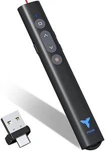 Clicker for Powerpoint Presentations, TIBURN 100 Feet Presentation Clicker USB/USB-C 2 in 1 Slides Clicker for Mac/Win/Computer/Laptop Presentation Pointer