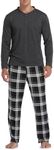 Vlazom Men's Pajamas Set Long Sleeves Soft Pj Top and Plaid Pants for Sleepwear Loungewear with Pockets,A-Black,M