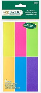 BAZIC Products Neon Page Marker, Sticky Notes for Study Materials and Office Use, Neon Colored Writable Index Tabs, Page Markers and File Tabs, 1x3, 480 Sheets/Pack, 24-Packs