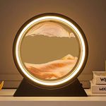 Moving Sand Art Picture, Round Glass 3D Hourglass Deep Sea Sandscape Painting with LED, Flowing Sand Painting Liquid Motion Table Lamp, Night Light Decoration for Desktop Home Office, 10 Inch (Yellow)