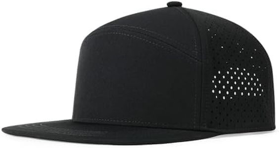 FEINION Men Flat Brim Baseball Cap Adjustable Performance Snapback Hat Laser Perforated Cap (Black)