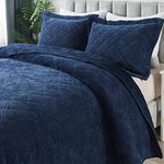 HoneiLife King Quilt Bedding Set - 3 Pieces Corduroy Quilt Sets Double Faced Velvet Bedspreads Super Soft Coverlets Reversible Bed Cover Autumn & Winter Bedding Set All Season Quilts-Navy Blue