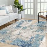 Large Area Rug Living Room Rugs, Modern Abstract Area Rug Deerly Washable Large Bedroom Rug with Non Slip Rubber Backing for Under Dining Table Office Bedroom Indoor (Blue, 120x160)