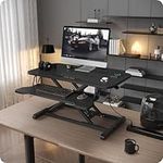 Standing Desk Converter, 32" Stand Desk Riser - USB/Wireless Charging, Sit Stand Desk, Height Adjustable Riser Computer Dual Monitor Stand Keyboard Tray, Standup Desk Workstation Converts Office Black