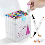Amitasha 48 Shades Dual Sided Colour Markers Tip Fine Chisel Line Highlighter Pen Set with Portable Case for Coloring Books, Drawing Shades, Calligraphy, Highlighters for Kids Adults