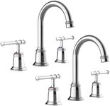 Classical 8 inch Bathroom Faucet, Bathroom faucets for Sink 3 Holes, Widespread Brushed Nickel Bathroom Faucet with Pop Up Drain and cUPC Lead-Free Hose (Chrome 2 Packs)