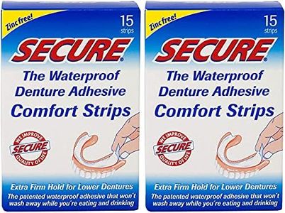 Secure Comfort Strips Waterproof Denture Adhesive - Zinc Free - Extra Firm Hold For Lower Dentures - 15 Count (Pack of 2)