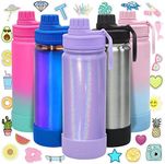 CHILLOUT LIFE 17 oz Kids Insulated Water Bottle for School with Leakproof Spout Lid and Cute Waterproof Stickers, Personalized Stainless Steel Thermos Flask Metal Water Bottle for Girls & Boys