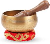 Tibetan Singing Bowl Set - Easy To Play for Beginners - Authentic Handcrafted Mindfulness Meditation Holistic Sound 7 Chakra Healing Gift by Himalayan Bazaar (3 Inch, Gold)