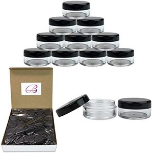 50 New empty 5 Gram (0.17 oz) Acrylic Round Jars - BPA Free Plastic Containers for Cosmetic, Lotion, Cream, Makeup, Bead, Eye shadow, Rhinestone, Samples, Pot, 5g/5ml (Black Lid 50 Jars)