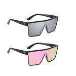 Rave Glasses, 2Pcs Sunglasses Flat Top Flat Top Sunglasses Rave Sunglasses Woman And Men Square Sunglasses Is Suitable For Driving Shopping Photography Traveling And Carnival Day (Black And Pink)