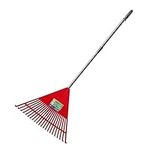 ORIENTOOLS Garden Leaf Rake Adjustable Lightweight Steel Handle Poly Shrub Rake, Plastic Head, 22 Tines, 107 to 153cm (Red Rake Head)