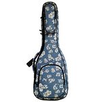 Music First Original Design 0.6" (15mm) Thick Padded Hawaii Style “Blue and White Plumeria” Canvas Baritone Ukulele Case, Ukulele Bag (30"~31").