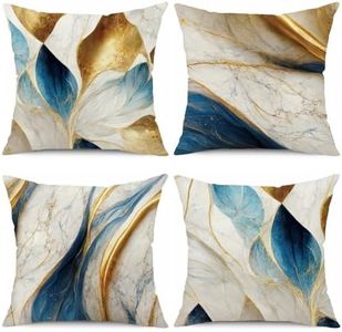 BCKAKQA Juego de 4 fundas de cojín de 45 x 45 cm, fundas de almohada decorativas azules y doradas de 18 x 18 pulgadas, fundas de almohada cuadradas de lino para dormitorio, sala de estar, sofá, cama