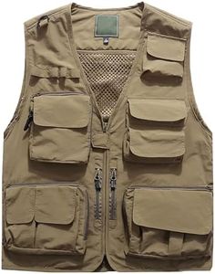 Flygo Men's Multi-Pockets Outdoor Quick Dry Mesh Fishing Safari Photo Vest Waistcoat Jackets (Medium, Khaki)