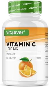 Vitamin C 1000mg - 365 Tabletten im Jahresvorrat - Time Released Effekt - Laborgeprüft - Vitamin C + Hagebuttenextrakt + Citrus-Bioflavonoide - Vegan - Hochdosiert