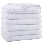 Polyte Premium Lint Free Microfiber Washcloth Face Towel, 13 x 13 in, Set of 6 (White)