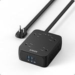 Anker Surge Protector Flat Plug Power Strip 2000J, 5ft Thin Extension Cord, 8 Outlets,2 USB A and 1 USB C Port,20W for iPhone15,Wall Mount,Compact for Home,Office,Room,TUV Listed (Black)