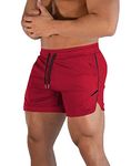 FLYFIREFLY Men's Gym Workout Shorts Running Lightweight Athletic Short Pants Bodybuilding Training, Red, Medium