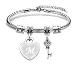 Silver Initial Charming Bracelet,Adjustable 26 A-Z English Letter Initiales Scepter Pendant Snake Bracelet For Birthday Christmas Jewellery (M)