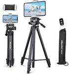 UBeesize 60 Inch Camera Tripod with Tablet/Mobile Phone Holder & Carry Bag for Live Streaming, Extendable Travel Lightweight Tripod Stand with Smartphone Bluetooth Remote Control